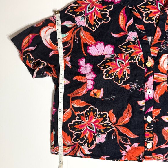 Laundry by Shelli Segal Linen Black Floral Button Down Cropped Shirt Tropical - Picture 8 of 8